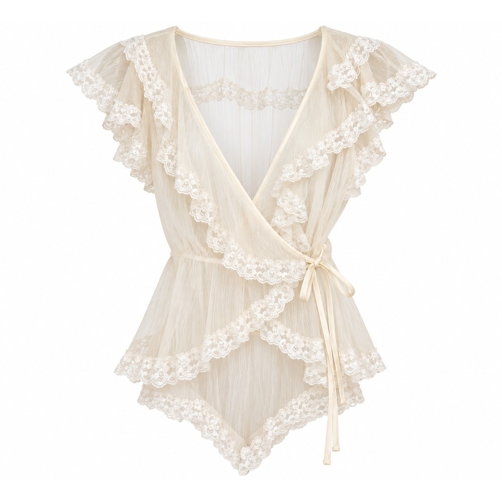 Vintage 60s 70s Tosca Ivory Sheer Lingerie 2 Piece Set Bed Jacket Tap Shorts S